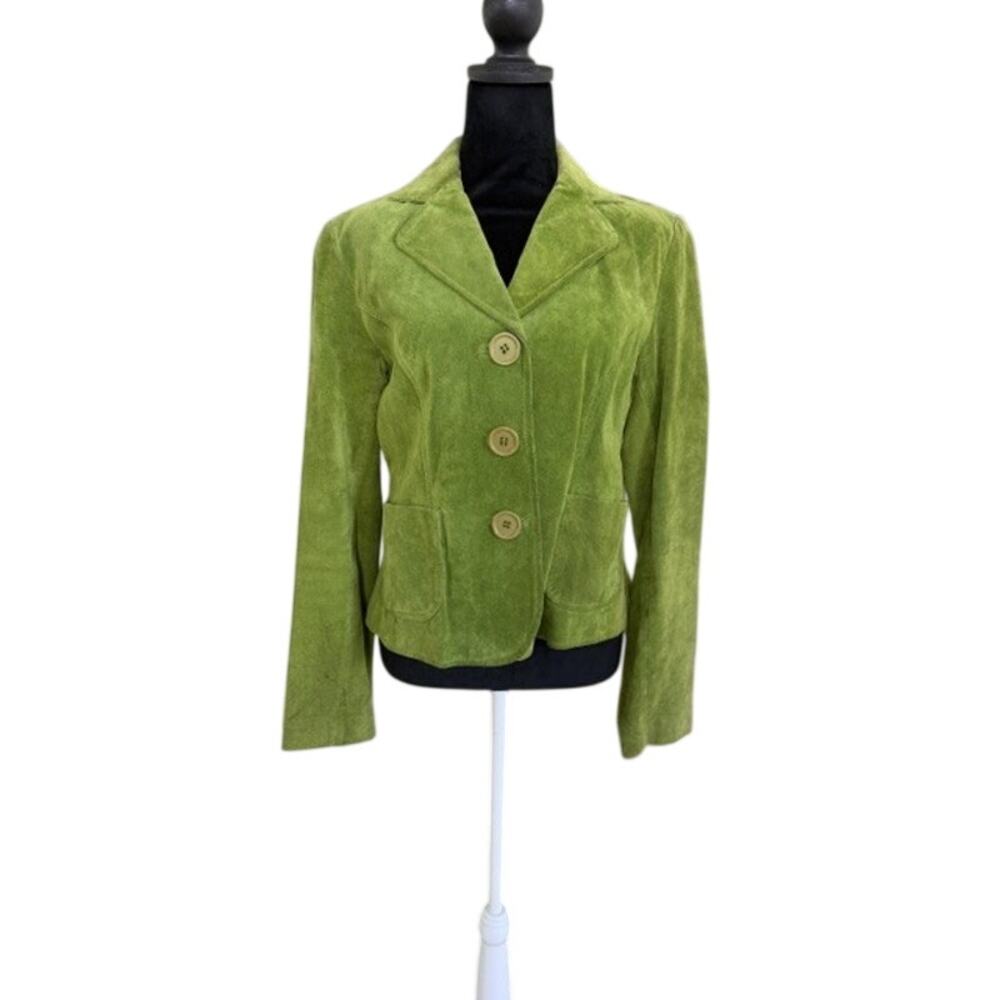 Bandolera Suede Jacket Womens 10 Green Fitted Blazer Button Front Y2K Boho - Picture 2 of 12